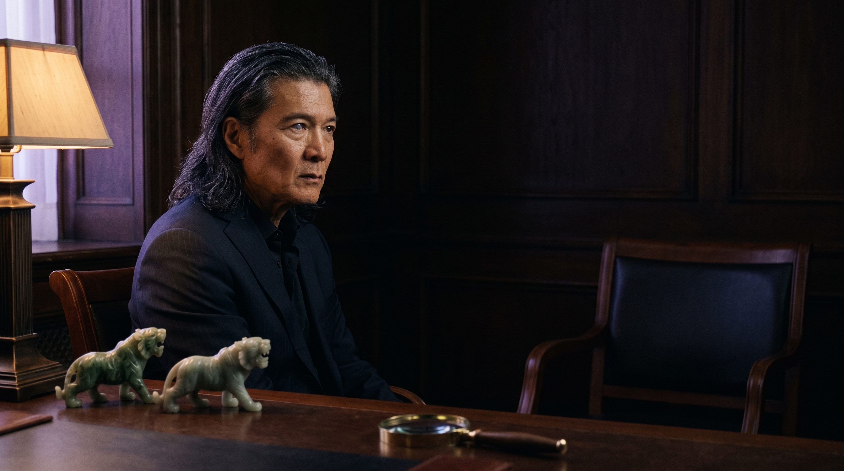 Ho Chan seated alone in his dark private study