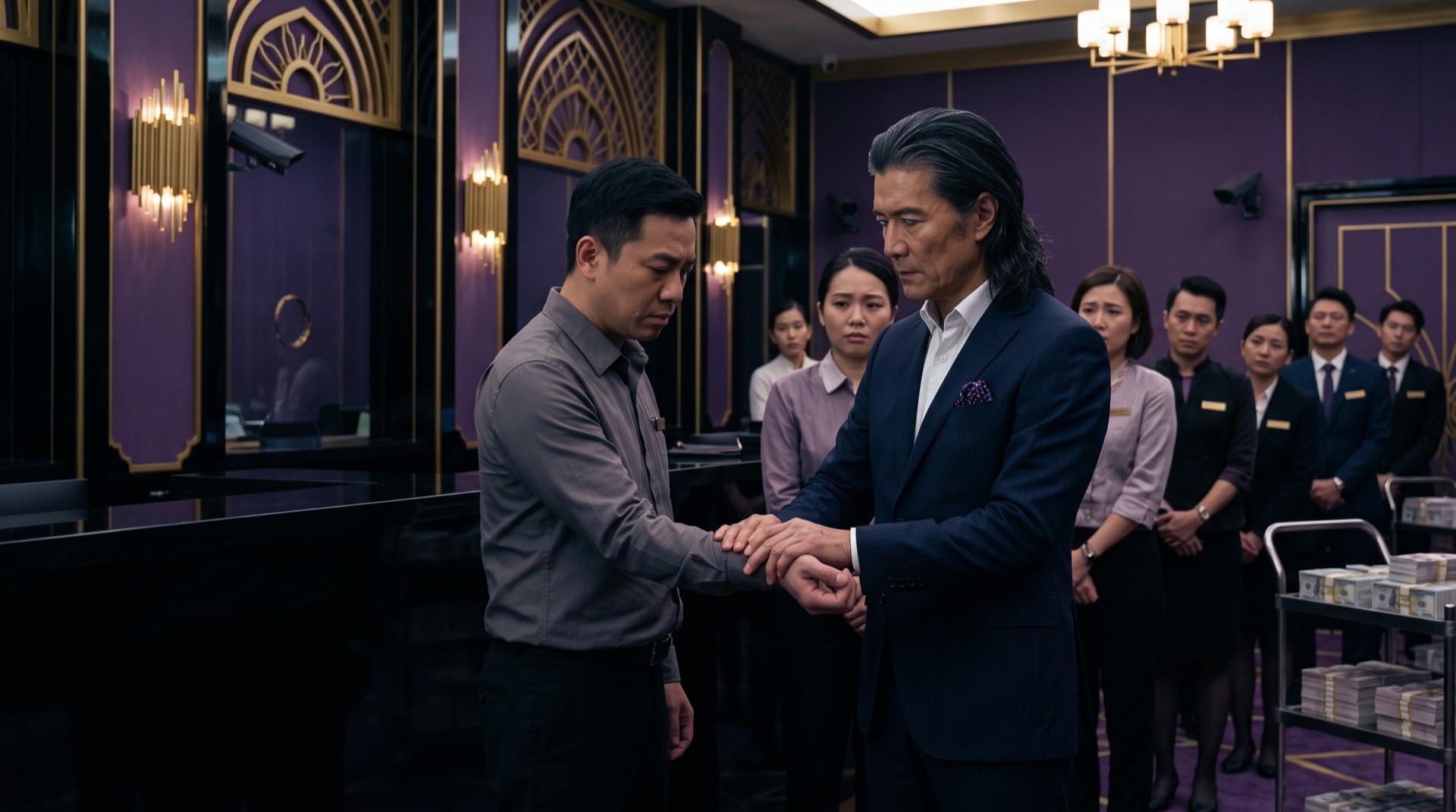 Ho Chan checking an employee’s pulse in the Queen’s Palace counting room