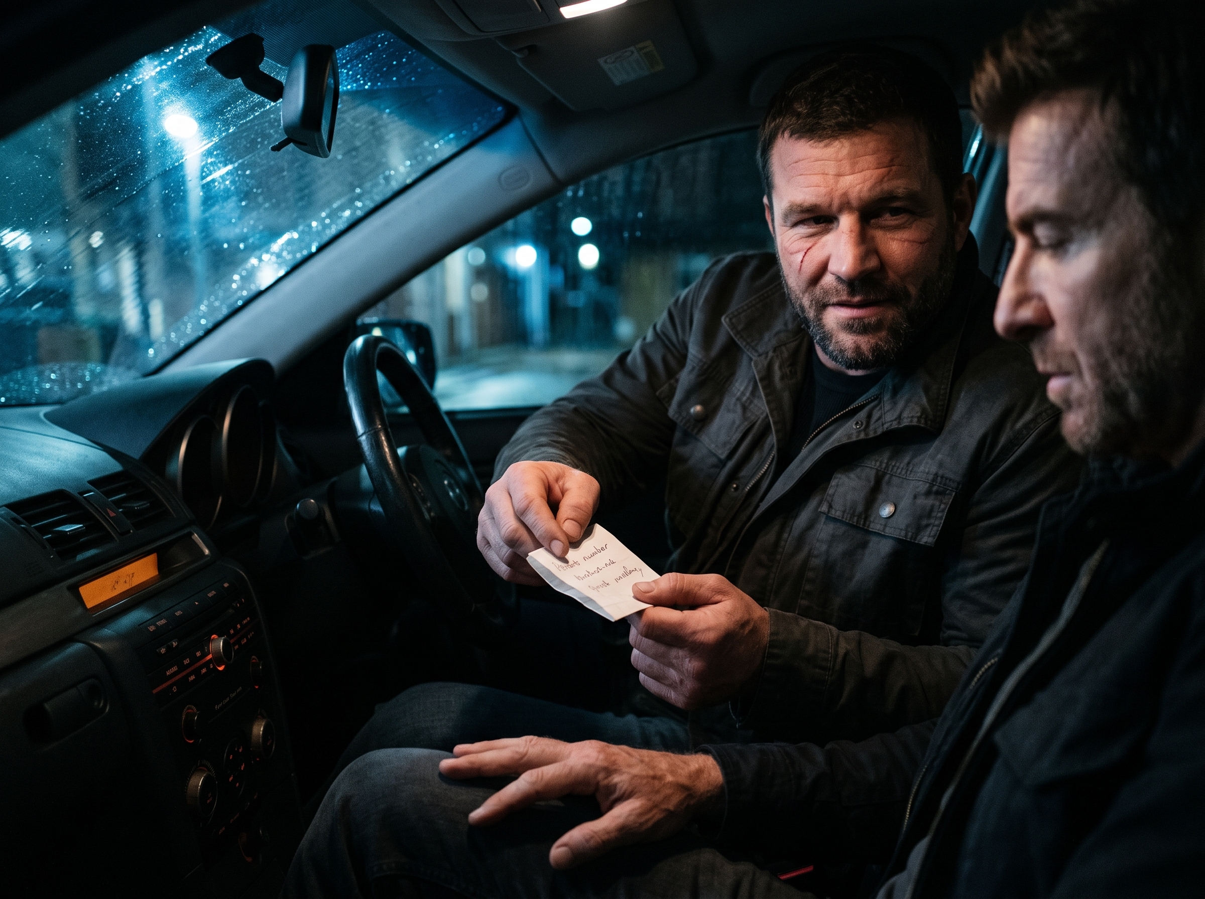 Tommy O’Donnell handing Mac a private number inside a parked car
