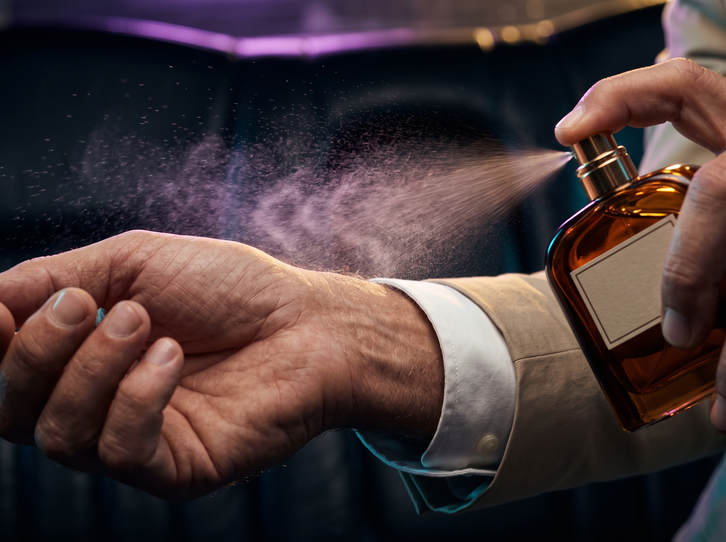 Cedar Musk mist spraying across Mac’s wrist