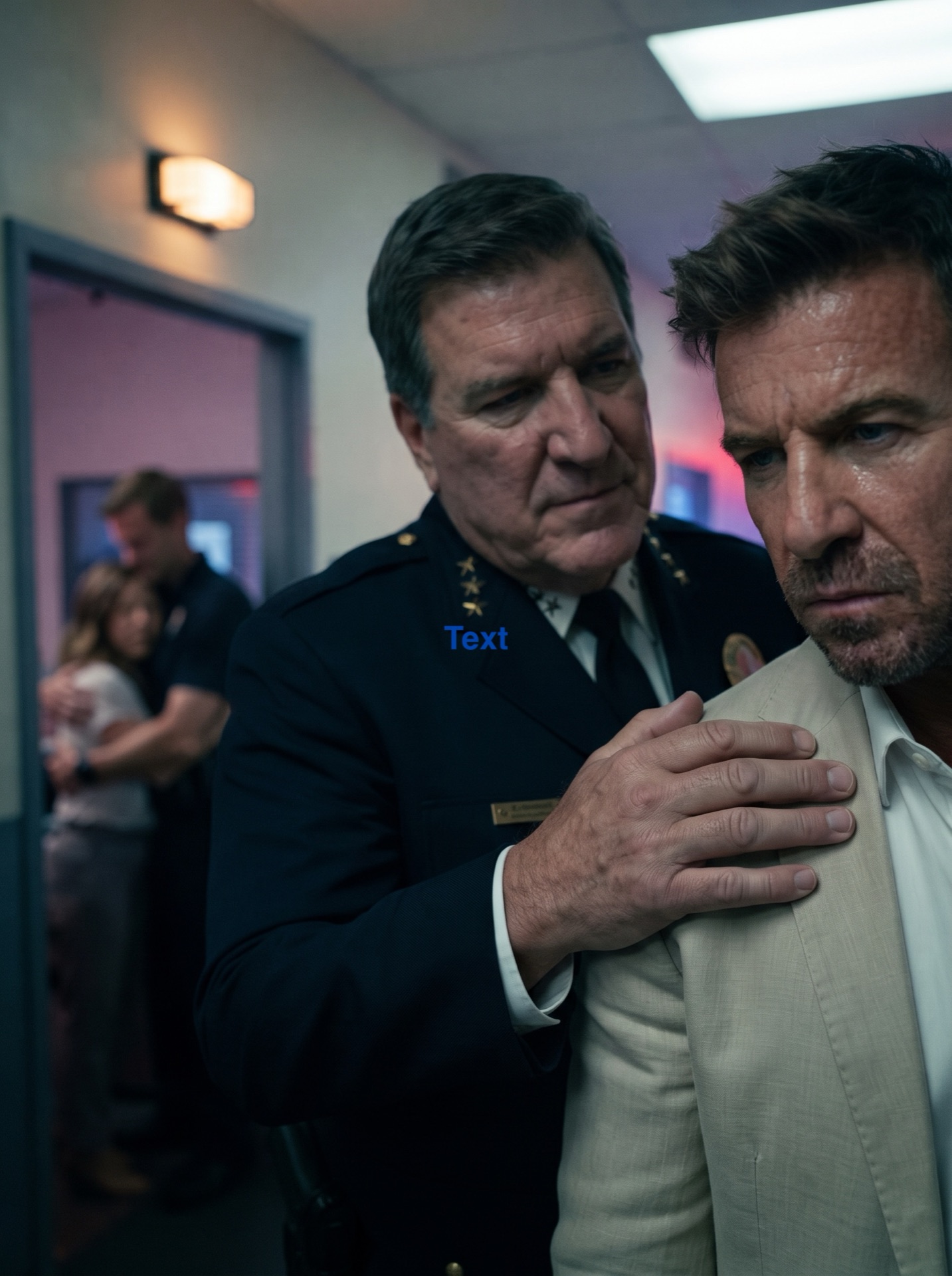 Chief Adamo rests a reassuring hand on Mac Allen’s shoulder