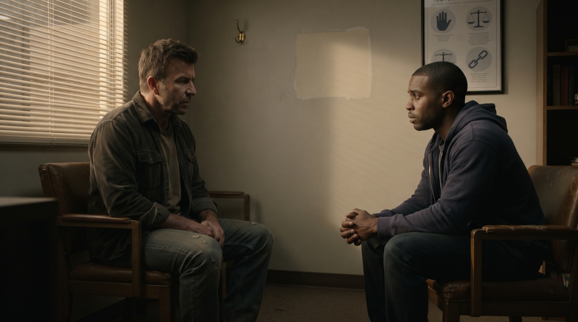 Mac Allen counseling Carl Jenkins in the stripped office